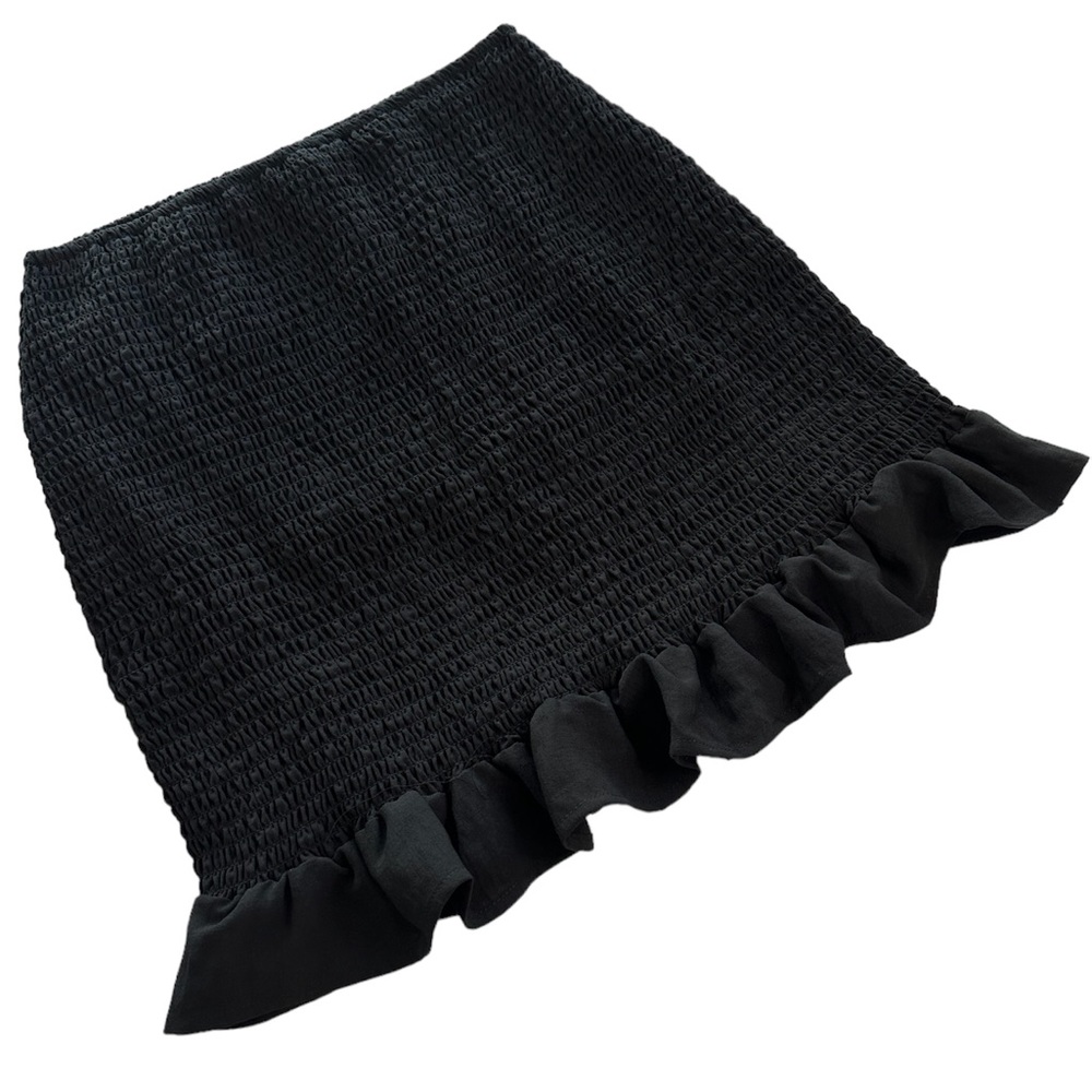 Leith Mini Skirt Smocked Ruffled Hem Black Women’s Size Small